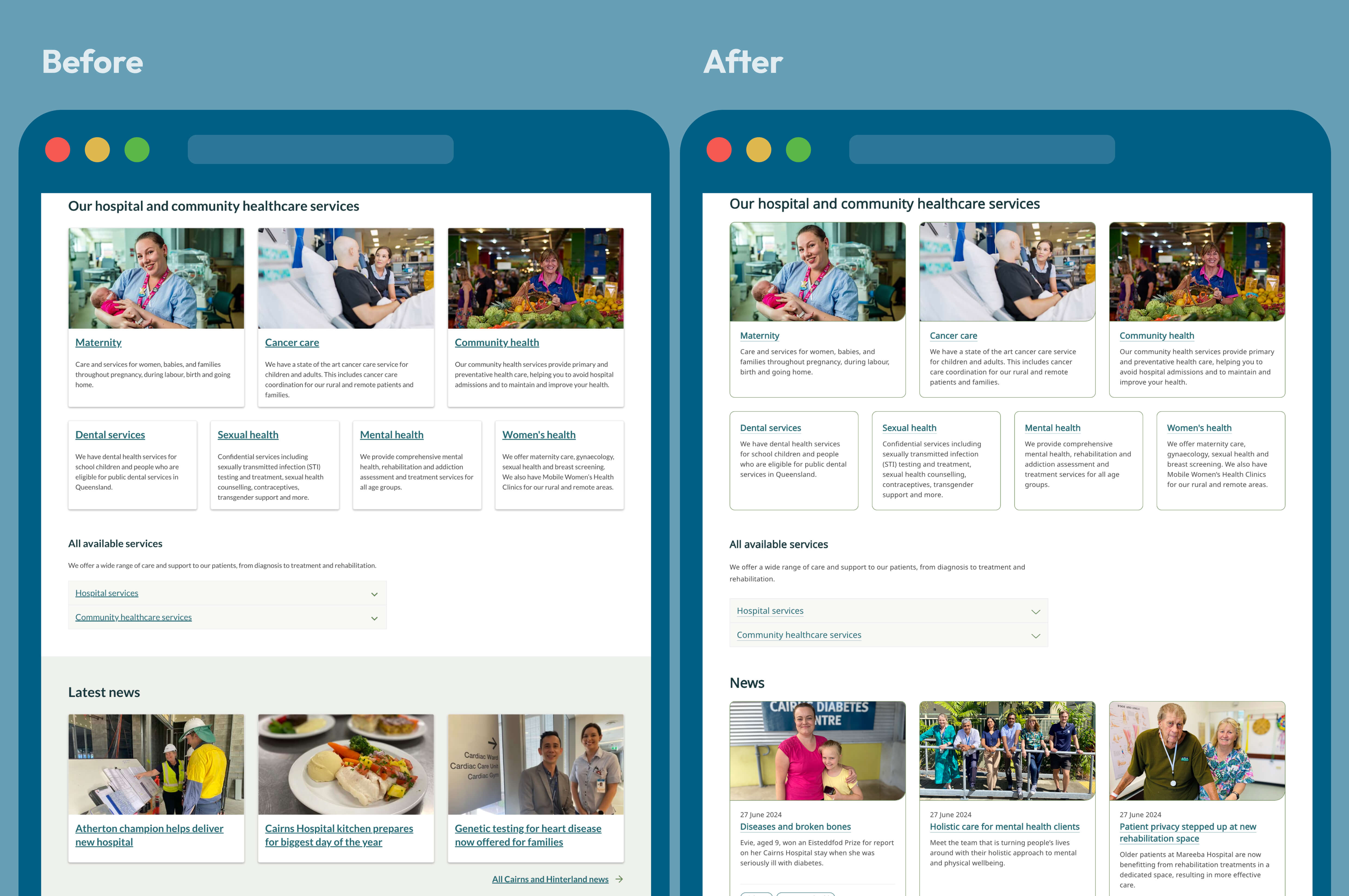 Side by side before and after image showing changes on a government website